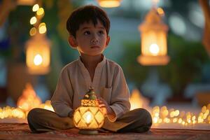 AI generated a beautiful little boy wearing traditional arabic cloth ai generative photo