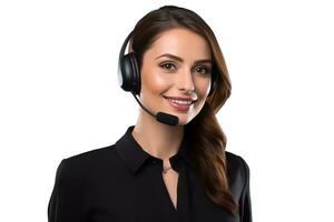 AI generated a beautiful woman wearing a headset isolated on white background photo