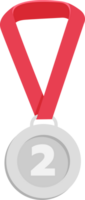 Silver medal with number two. Award medal with ribbon. Victory, competition, success, achievement concept. png