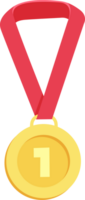 Gold medal with number one. Award medal with ribbon. Victory, competition, success, achievement concept. png