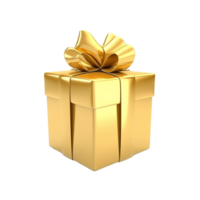 AI generated gold gift box with bow on transparent background png