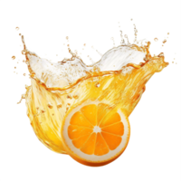 ai generato arancia succo spruzzo con arancia fette png