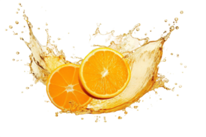 AI generated orange juice splash with orange slices png