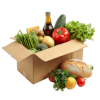 ai generado un cartulina caja lleno con vegetales y frutas png