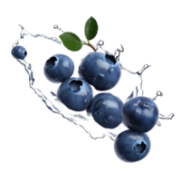 ai generiert Blaubeeren mit Wasser Spritzen auf transparent Hintergrund png