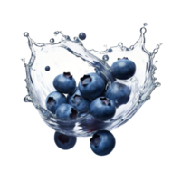 ai generiert Blaubeeren mit Wasser Spritzen auf transparent Hintergrund png