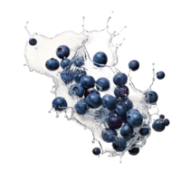 ai generiert Blaubeeren mit Wasser Spritzen auf transparent Hintergrund png