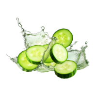ai gegenereerd komkommer plakjes in water plons Aan een transparant achtergrond png