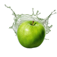 ai genererad grön äpple med stänk på transparent bakgrund png