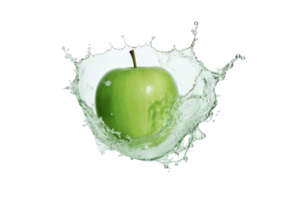 AI generated green apple with splash on transparent background png