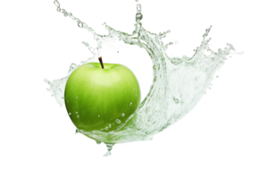 AI generated green apple with splash on transparent background png