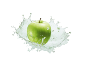 AI generated green apple with splash on transparent background png