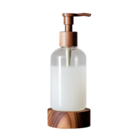 AI generated a bottle of liquid soap with a wooden cap on it png