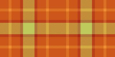 Delicate check texture tartan, masculine background pattern textile. Rustic plaid fabric seamless vector in orange and lime colors.