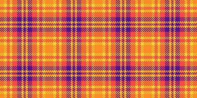 Clothing pattern background seamless, repetition tartan check fabric. Pure texture vector textile plaid in red and sunglow colors.