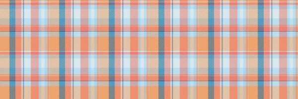 Traditional plaid background pattern, business textile tartan texture. Foot vector check seamless fabric in cyan and orange colors.