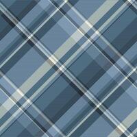 Gift card texture plaid pattern, french textile check background. Rectangle tartan vector fabric seamless in cyan and blue colors.