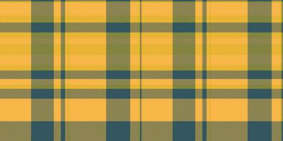 Classy tartan check pattern, nostalgia seamless plaid texture. Commerce background vector fabric textile in amber and cyan colors.