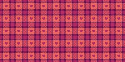 Gingham pattern with hearts. Seamless tartan vichy check plaid for gift card, wrapping paper, invitation on Valentines Day print vector