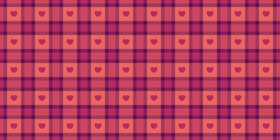 Gingham pattern with hearts. Seamless tartan vichy check plaid for gift card, wrapping paper, invitation on Valentines Day print vector