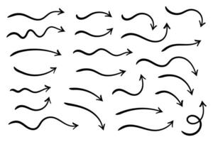 Set of vector curved arrows hand drawn. Sketch doodle style. Collection of pointers.