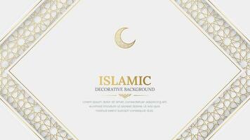 Islamic White and Golden Luxury Ornamental Background with Arabic Pattern and Decorative Ornament Border Frame vector