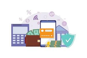 Vector illustration of secure online banking transactions. Digital online payment concept.