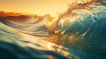 AI generated Close up inside of abstract wave breaking in the sunset or sunrise background natural light photo