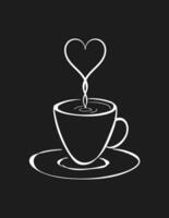 garabatear ilustración de un café taza y el fumar mira me gusta un corazón, café es amor concepto vector