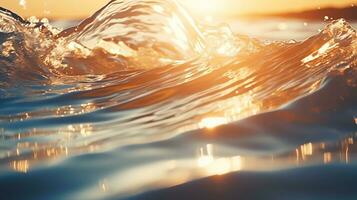 AI generated Close up inside of abstract wave breaking in the sunset or sunrise background natural light photo