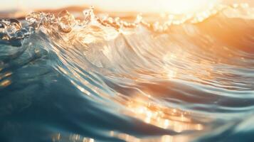 AI generated Close up inside of abstract wave breaking in the sunset or sunrise background natural light photo