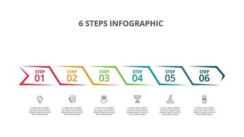 resumen flechas de grafico, diagrama con 6 6 pasos, opciones, partes o procesos. vector negocio modelo para presentación