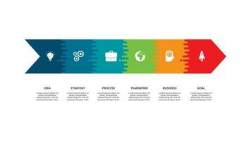 Abstract arrows of graph, diagram with 6 steps, options, parts or processes. Vector business template for presentation