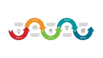 Abstract arrows of graph, diagram with 5 steps, options, parts or processes. Vector business template for presentation