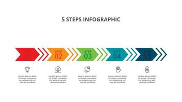 Abstract arrows of graph, diagram with 5 steps, options, parts or processes. Vector business template for presentation