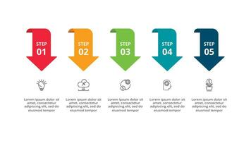 Abstract arrows of graph, diagram with 5 steps, options, parts or processes. Vector business template for presentation