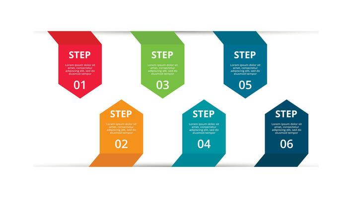 Abstract arrows of graph, diagram with 6 steps, options, parts or processes. Vector business template for presentation