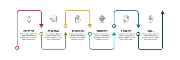 Line concept for infographic with 6 steps, options, parts or processes. Business data visualization. vector