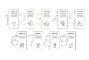 Line concept for infographic with 9 steps, options, parts or processes. Business data visualization. vector