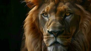 ai généré majestueux Lion portrait dans spectaculaire proche en haut video