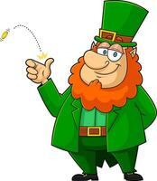 Smiling Leprechaun Cartoon Character Tossing A Gold Coin vector