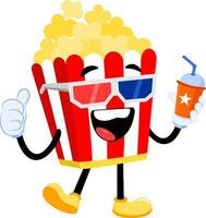 Happy Popcorn Retro Cartoon Character Wearing 3D Glasses Giving The Thumbs Up vector
