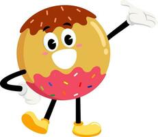 gracioso rosquilla retro dibujos animados personaje ondulación para saludo vector