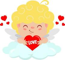 linda Cupido ángel dibujos animados personaje con amor corazón en el nube vector