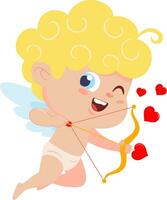 Cute Cupid Angel Cartoon Character Flying With Bow And Arrow vector