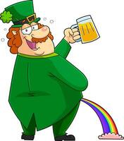 Drunk Leprechaun Cartoon Character Pissing Rainbow vector