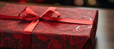 AI generated Vibrant red wrapped gift box, perfect for special occasions. AI generative. photo