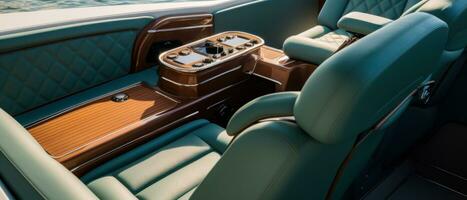 AI generated Luxury boat interior at sunset, ambient lighting. AI generative. photo