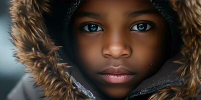 ai generado cautivador primeros planos de niño en invierno atuendo. ai generativo. foto