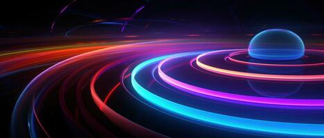 AI generated A mesmerizing blend of neon lights and circular patterns in this abstract background. photo